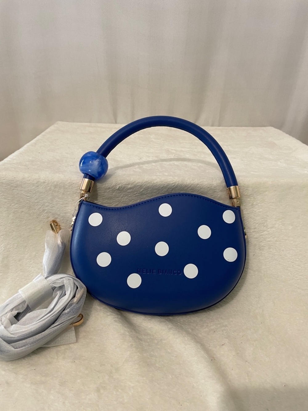 NEW Melie Bianco Blue & White Polka Dot Top-Handle  Bag